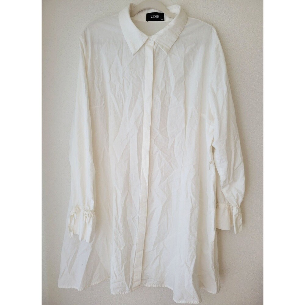 CIDER 2XL White Button Shirt Dress Corset Ring Tie Cuff Coquette Whimsical Tunic